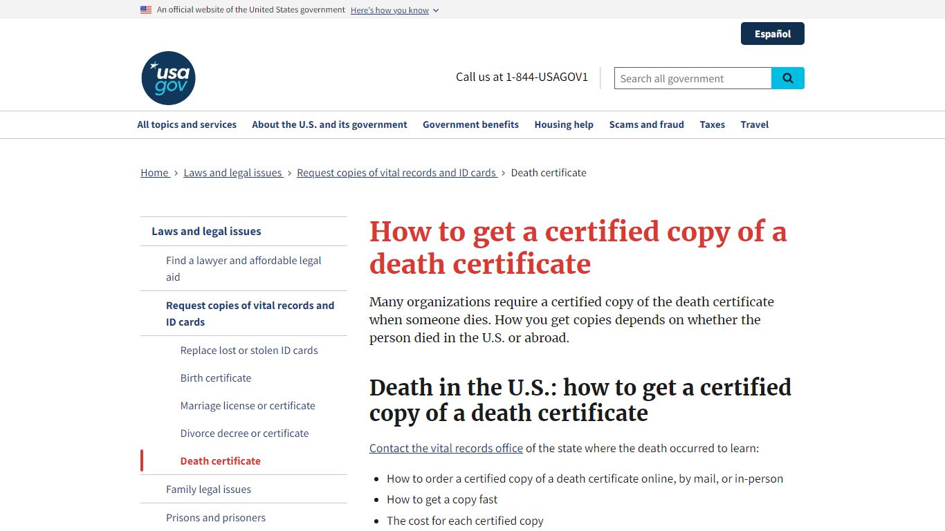 How to get a certified copy of a death certificate | USAGov
